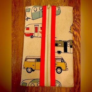 Retro Camper Van Pouch Make-up bag with Orange Zipper accent Fall Autumn Camping